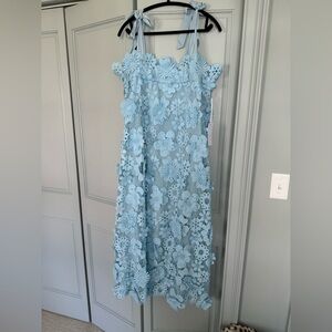 J Marie Tie Sleeve Blue Lace Dress - size Large